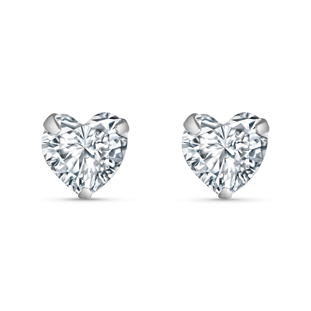 Solitaire Heart Sterling Silver Stud Earrings