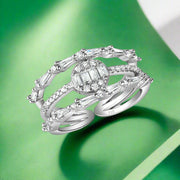 A twin-band sterling silver ring with AAA zircon stones, featuring a classic six-prong setting.