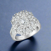 A 925 sterling silver ring adorned with multiple AAA cubic zirconia stones, featuring a cluster design.