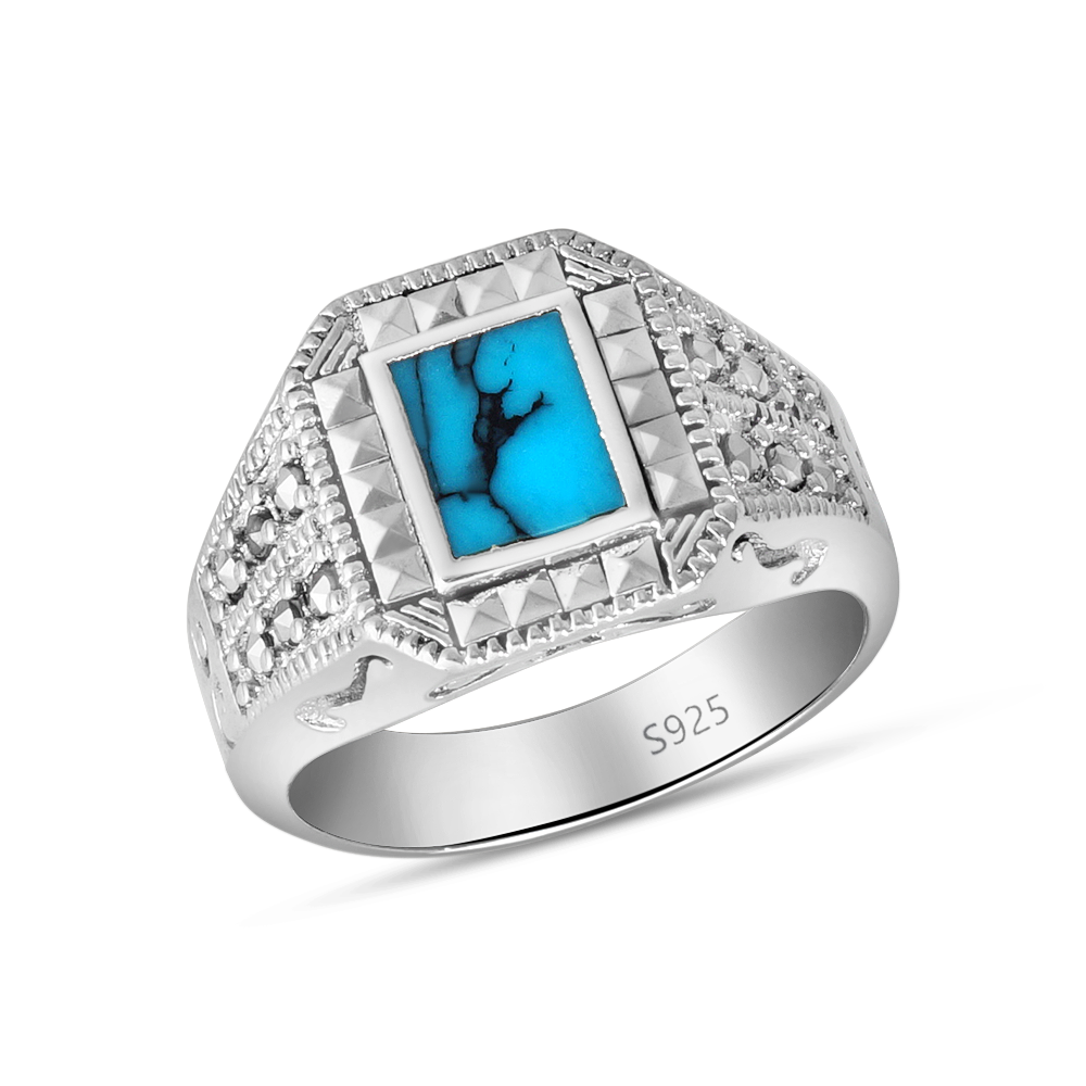 Poseidon Turquoise 925 Sterling Silver Men's Ring