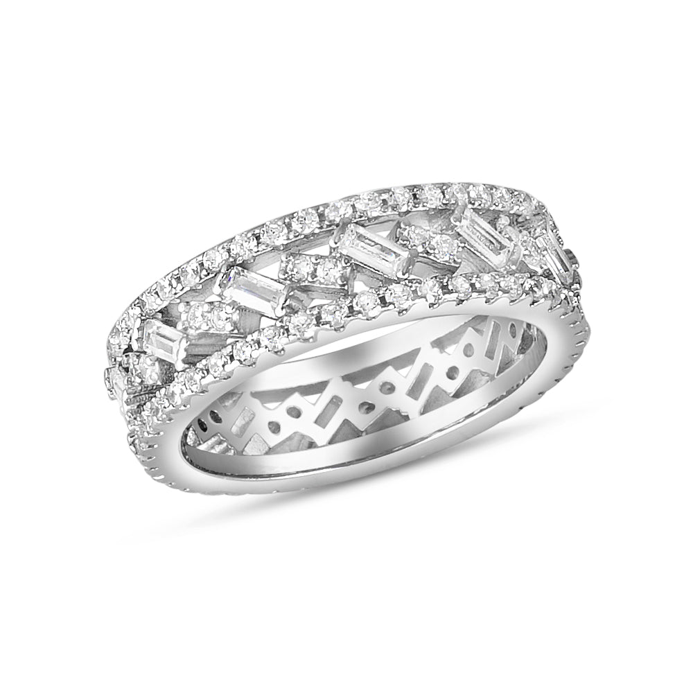 Sparkling Full Eternity Baguette  925 Sterling Silver Ring