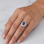 Load image into Gallery viewer, Elegant 925 Sterling Silver Emerald-Cut Red Stone Halo Ring