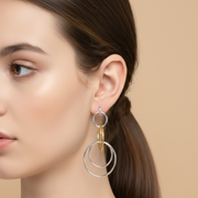 Circles Two Tone 925 Sterling Silver Hook Earrings for Women