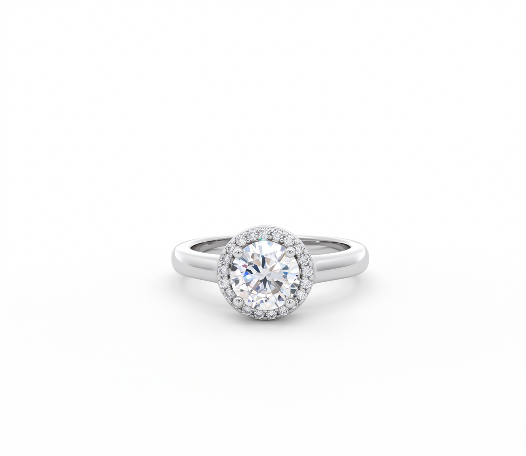 Elegant 925 Sterling Silver Halo Ring with Brilliant Round Cut Stone