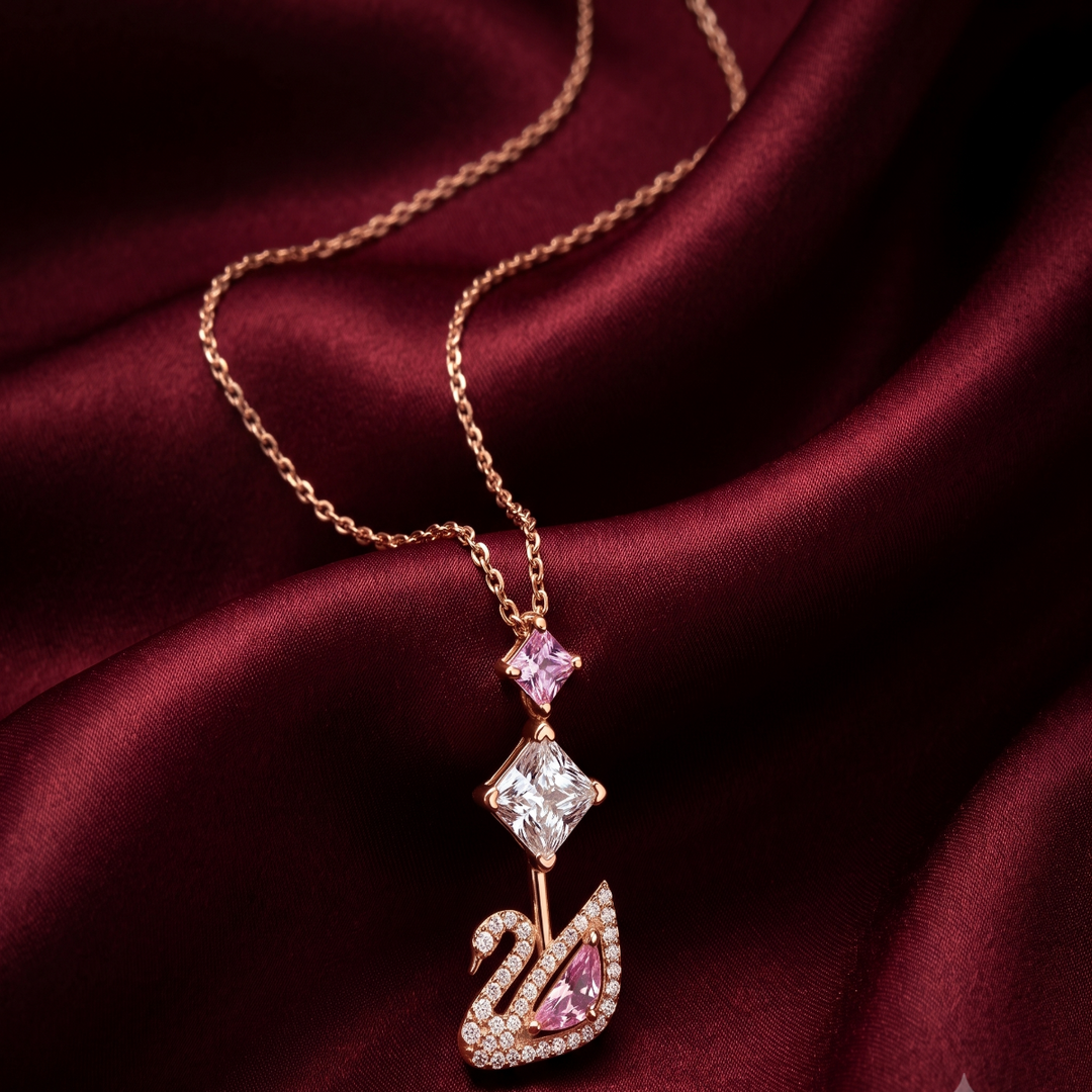 Swan Pendant Rose 925 Sterling Silver With Chain