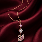 Swan Pendant Rose 925 Sterling Silver With Chain