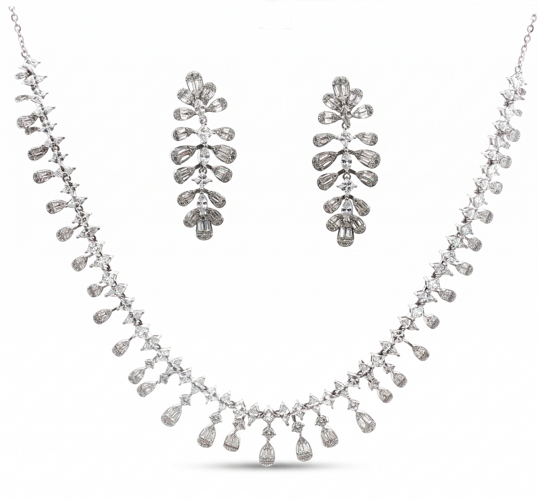 925 Sterling Silver Designer Necklace Set with Crystal Accents