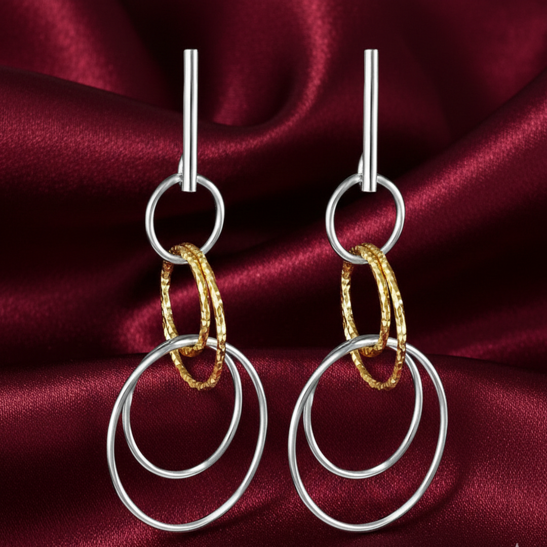 Circles Two Tone 925 Sterling Silver Hook Earrings for Women