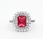 Load image into Gallery viewer, Dazzling 925 Sterling Silver Ruby-Tone Halo Ring with Sparkling Accents