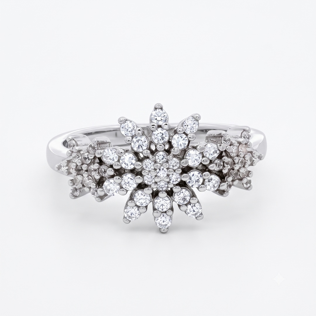 925 Sterling Silver Marquise Diamond Flower Ring for Women