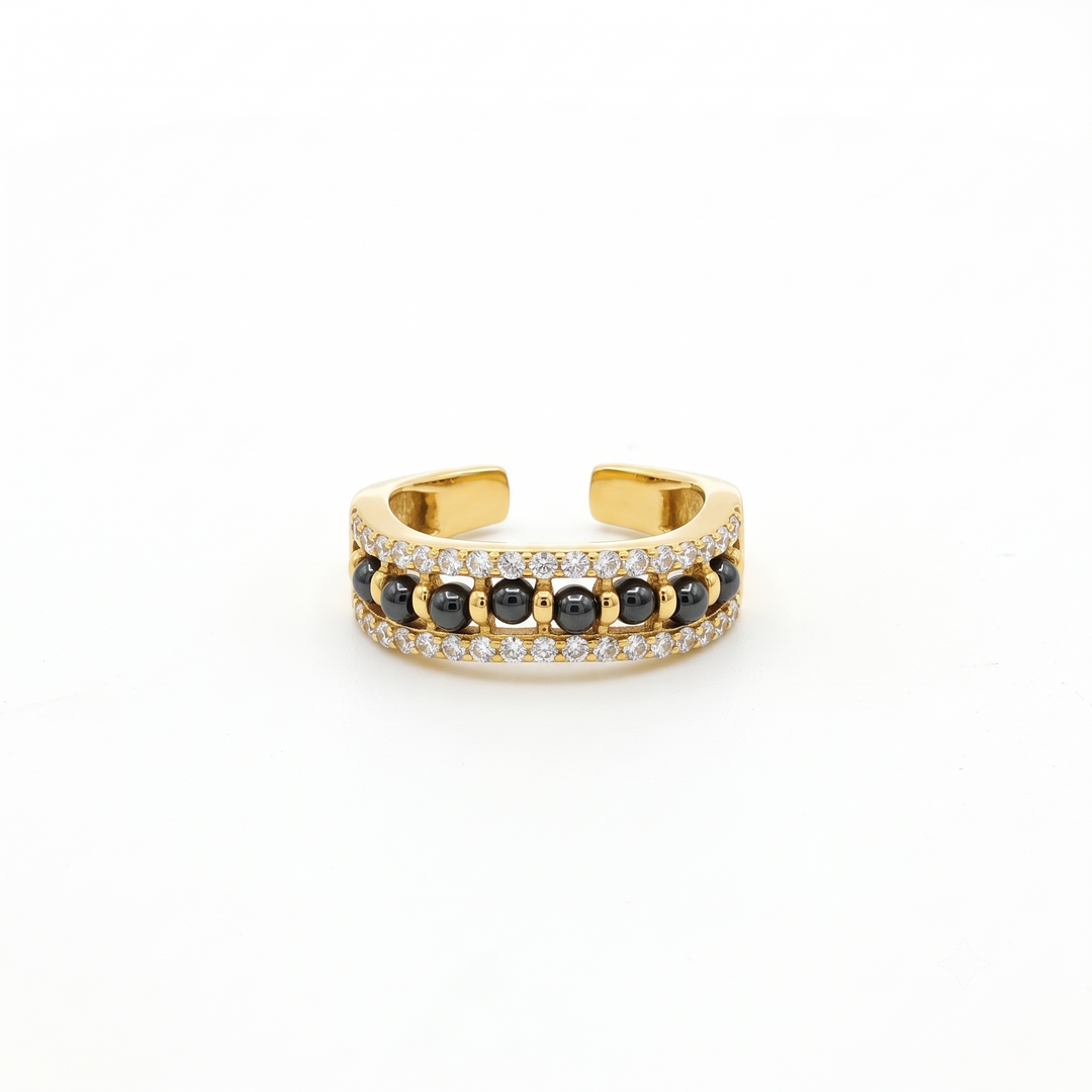 925 Sterling Silver Timeless Black Beads Solitaire Ring