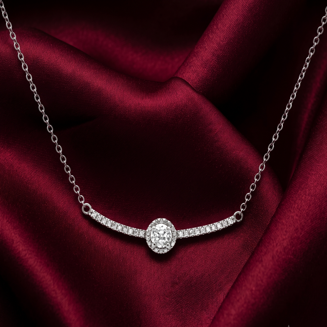 925 Sterling Silver Halo Pendant Chain Necklace with Adjustable Length