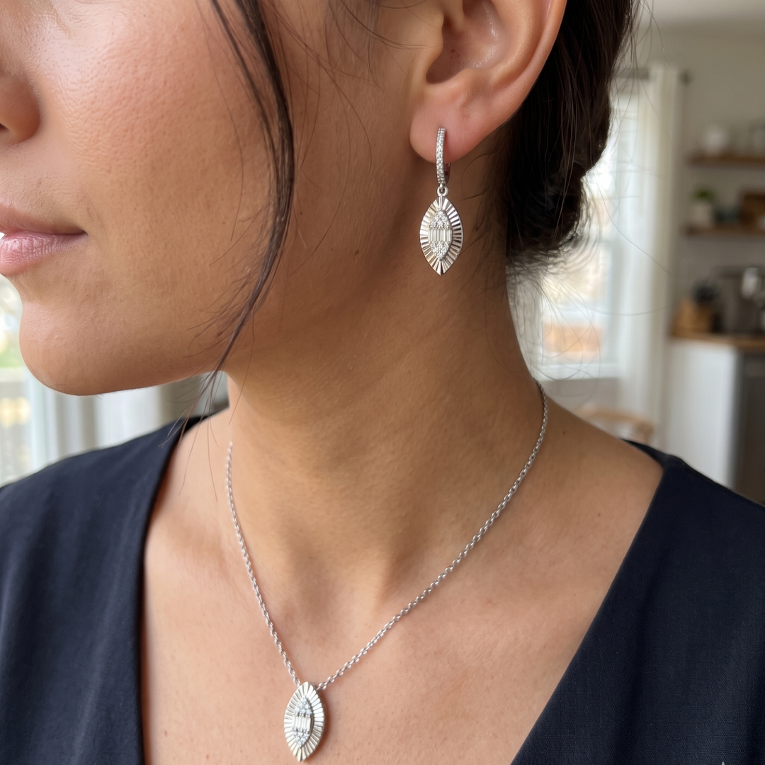 Marquise Shape Timeless 925 Silver Necklace & Earrings Set for Women