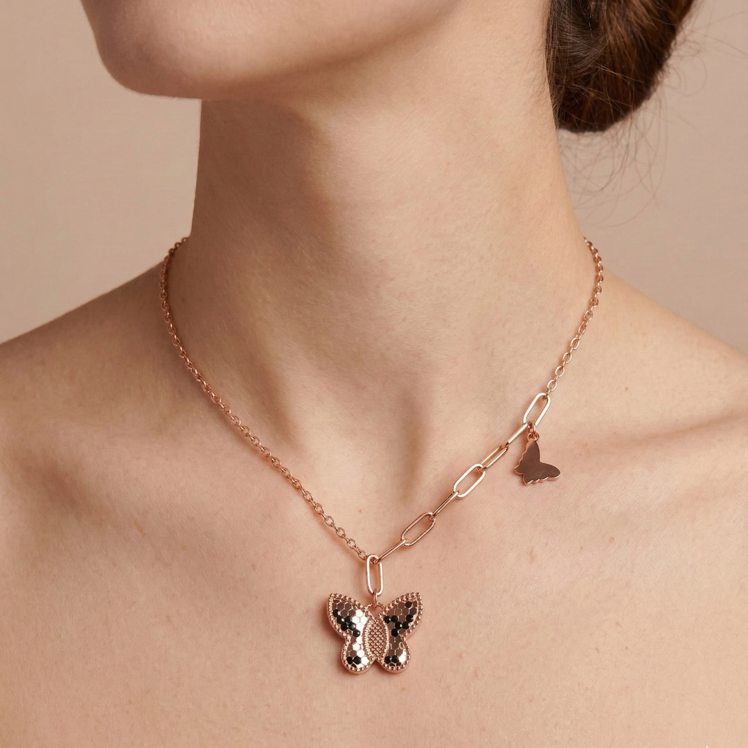 925 Sterling Silver Butterfly Shape Pendant Necklace with Adjustable Length