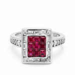 Load image into Gallery viewer, 925 Sterling Silver Ruby Color Squire Shape Halo Ring For Women