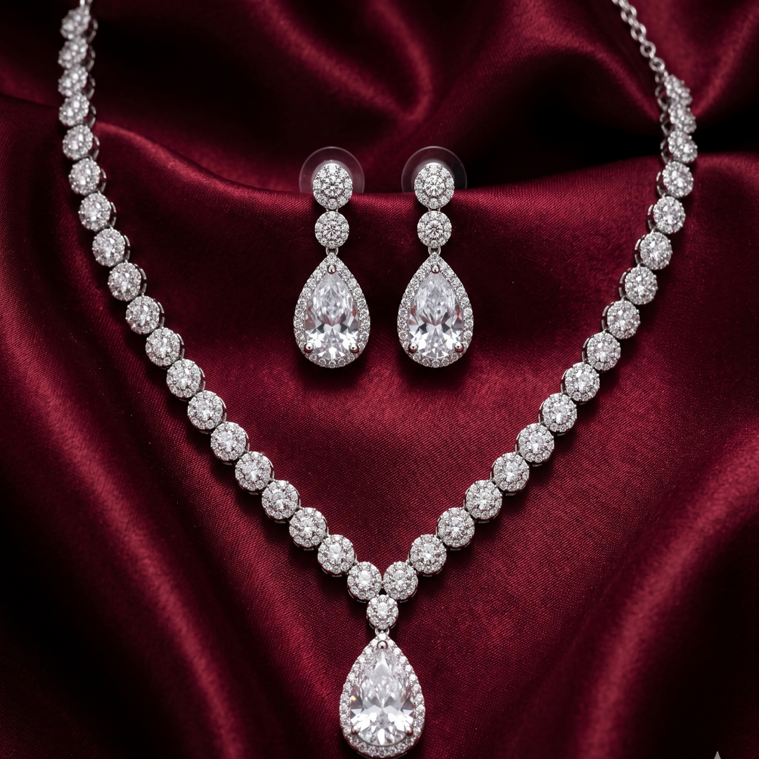 Elegant 925 Sterling Silver Necklace & Earring Set