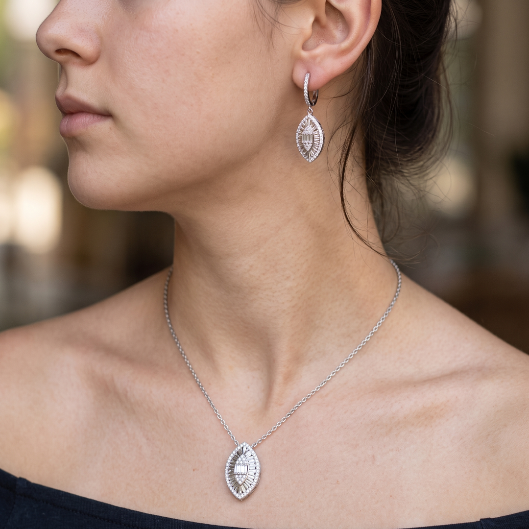 Pear Shape Timeless 925 Silver Necklace & Earrings Set for Women