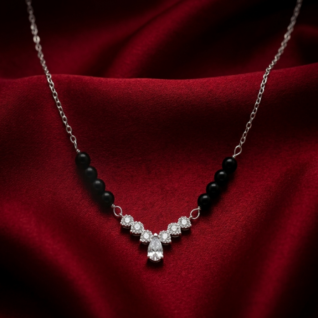 Stylish Crystal Mangalsutra in 925 Sterling Silver Rhodium Plated 9 inches