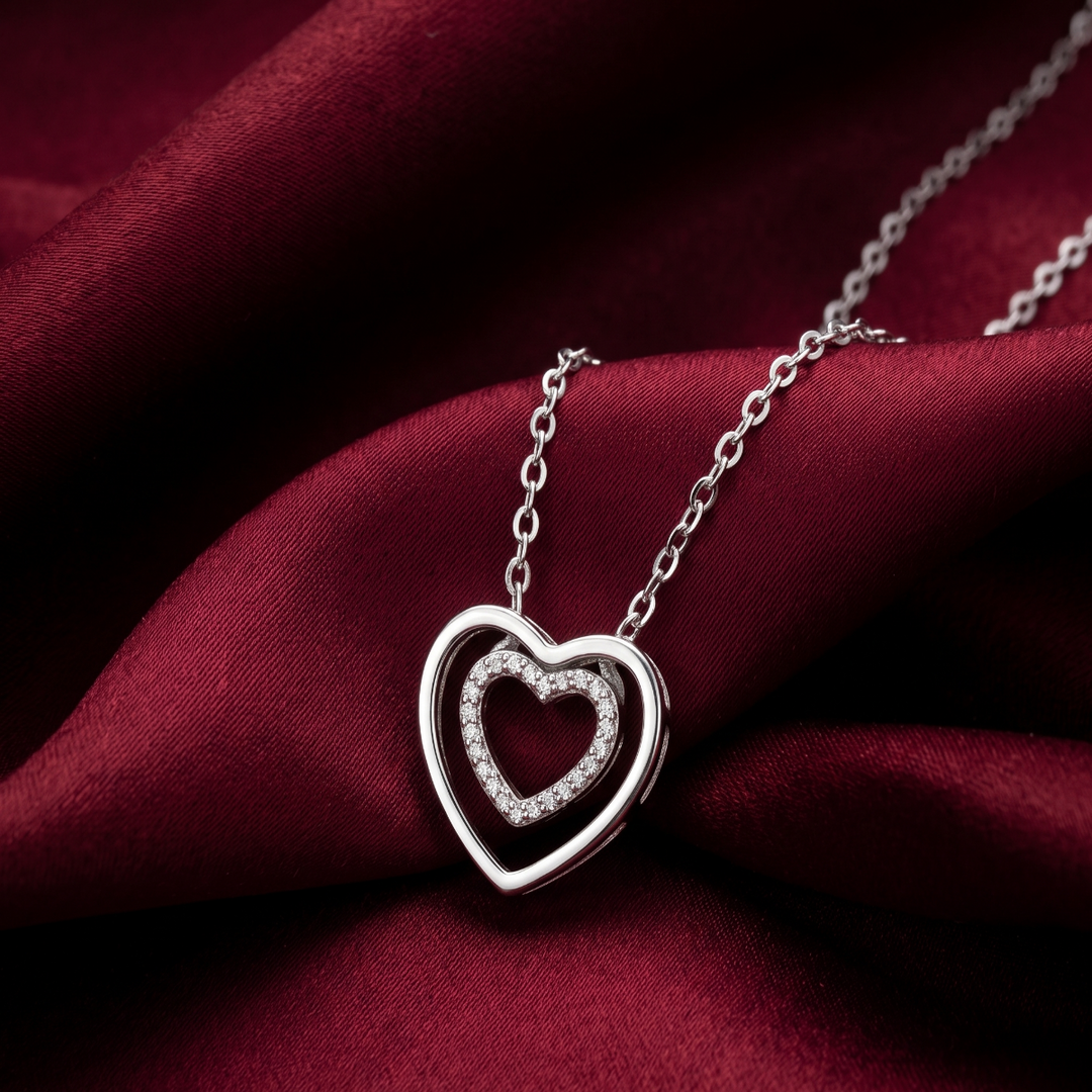 925 Sterling Silver Heart Shape Pendant Necklace with Adjustable Length
