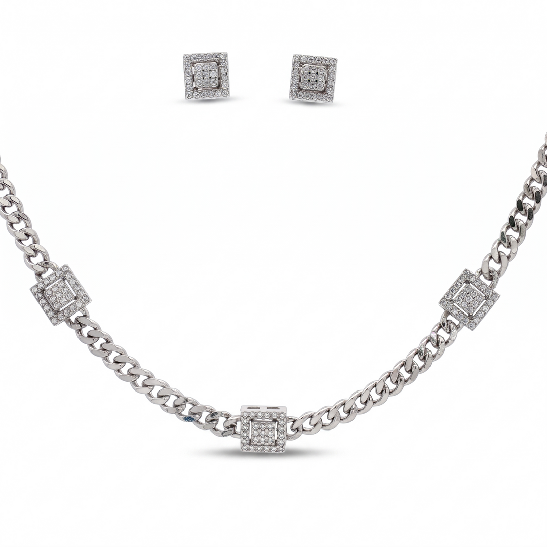 Emerald Shape Timeless 925 Silver Necklace & Earrings Set for Women