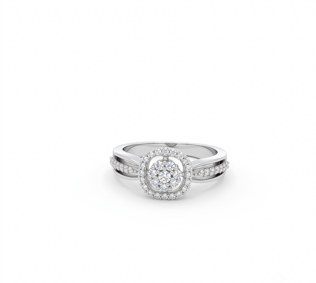 Sparkling 925 Sterling Silver Square Halo Ring with Accent Diamonds