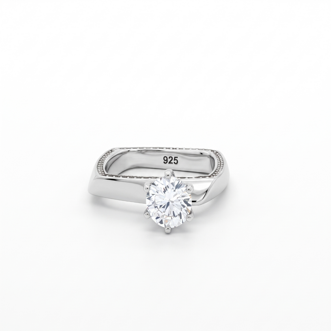 Classic 925 Sterling Silver Engagement Ring with Sparkling Halo Design