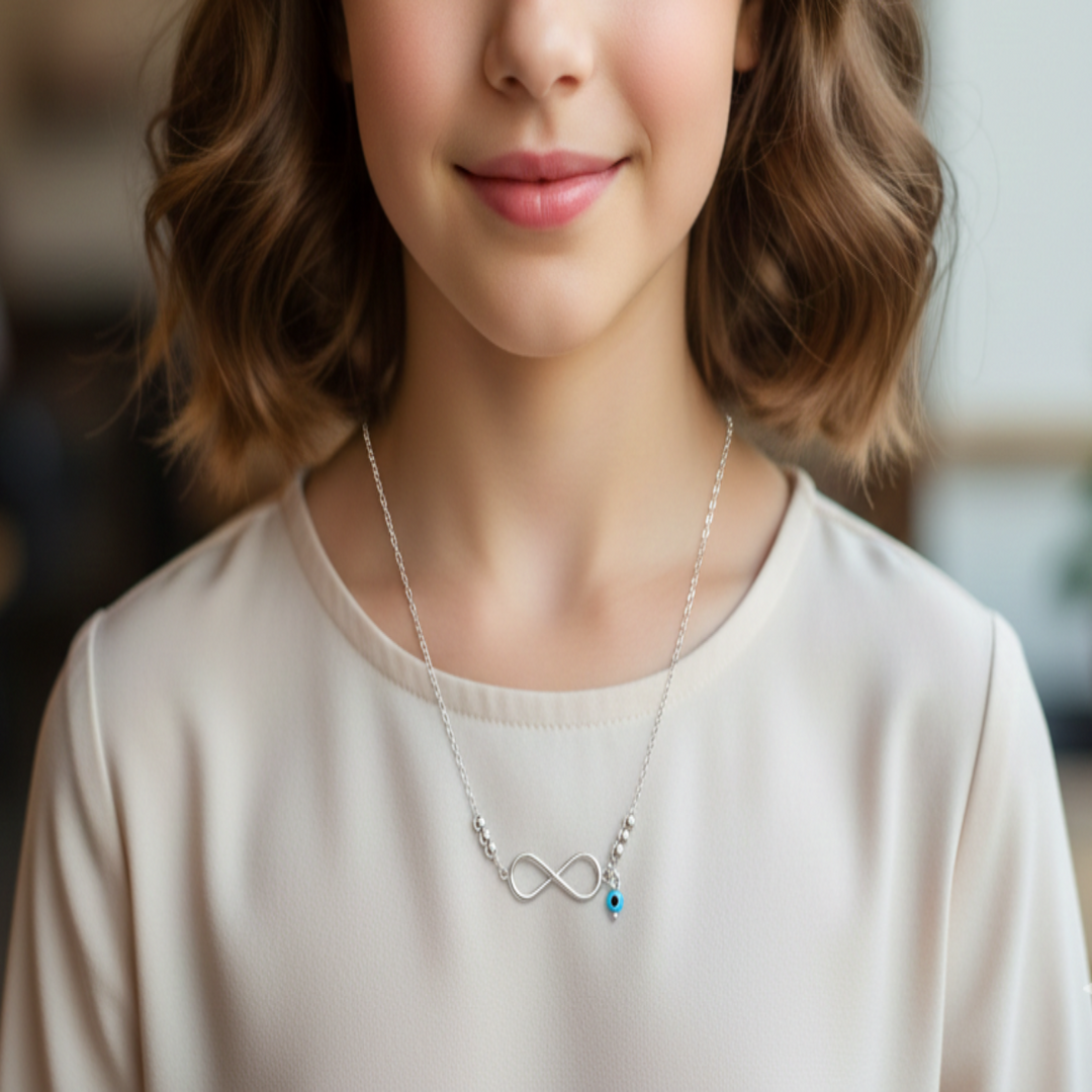 925 Sterling Silver Classic Infinity Pendant Necklace with Adjustable Length