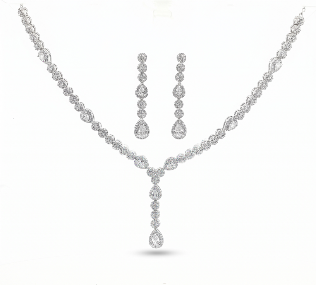 925 Sterling Silver Necklace with Earring Set Studded With Cubic Zircons