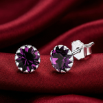 Load image into Gallery viewer, Circular Shaped 925 Sterling Silver Rhodium-Plated Silver Cubic Zirconia Classic Studs Earrings