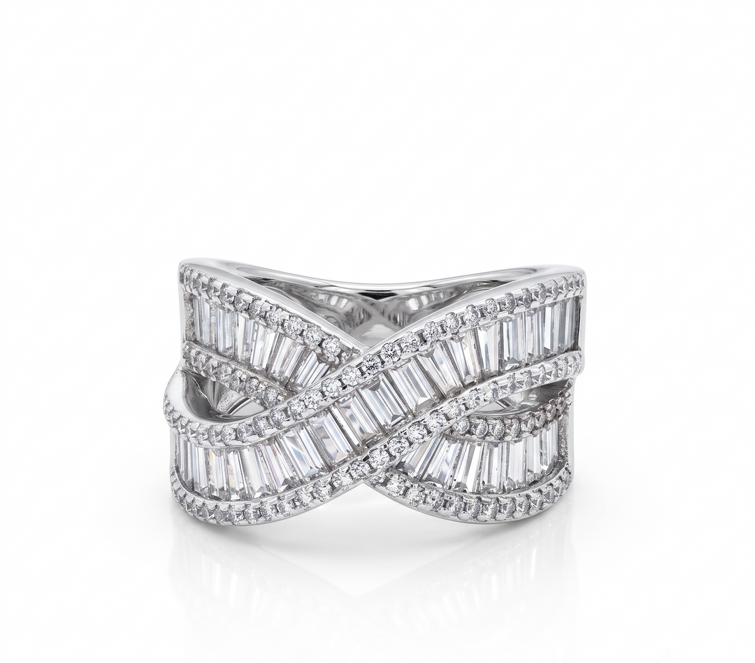 Elegant 925 Sterling Silver Multi-Band Ring with Crystal Accents