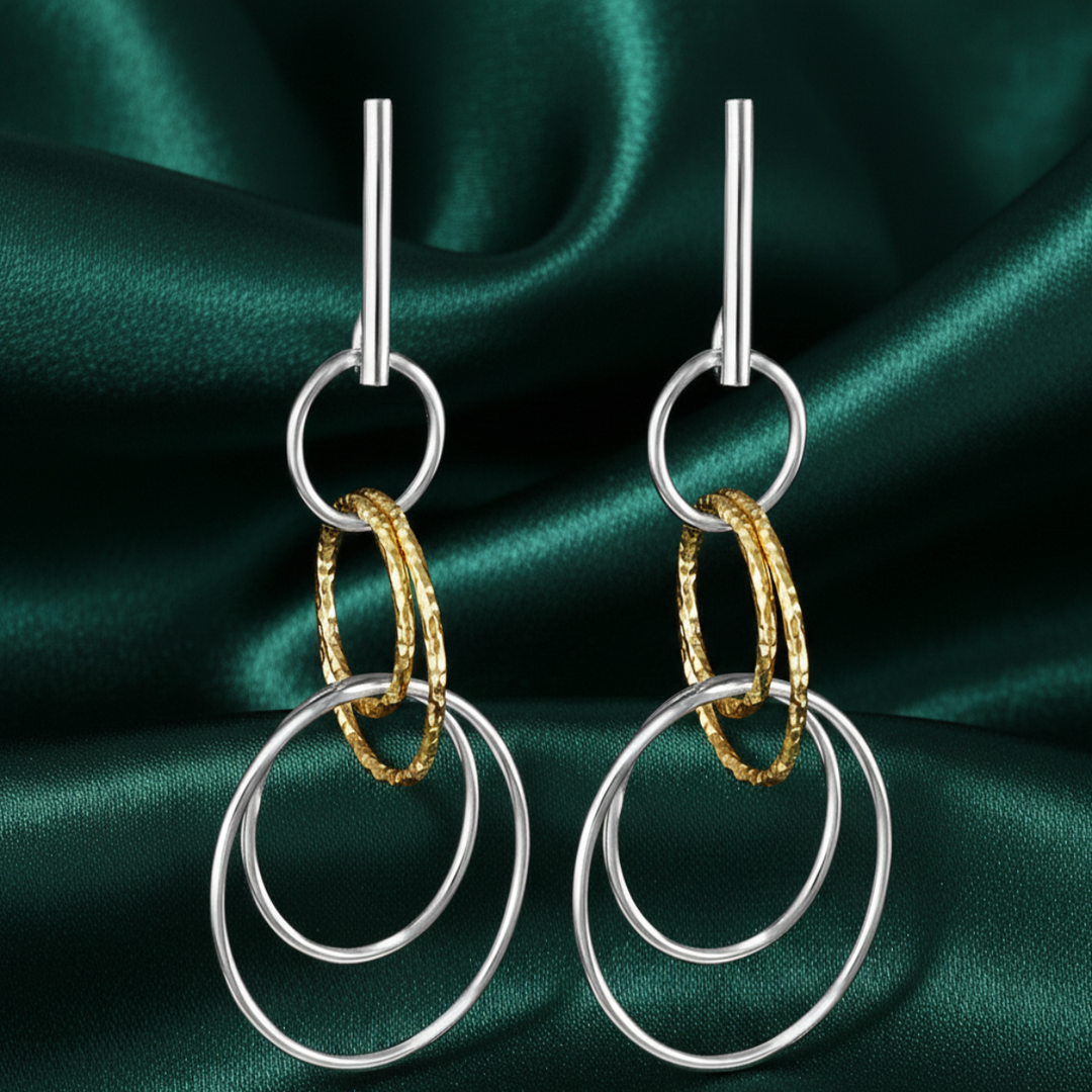 Circles Two Tone 925 Sterling Silver Hook Earrings for Women