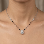 Load image into Gallery viewer, Waterdrop Pear Shape Mangalsutra in 925 Sterling Silver Rhodium Plated 9 inches