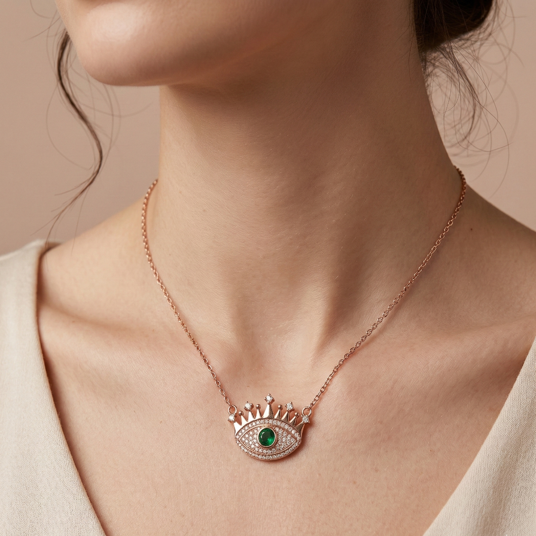 925 Sterling Silver Eye Shape Pendant Necklace with Adjustable Length