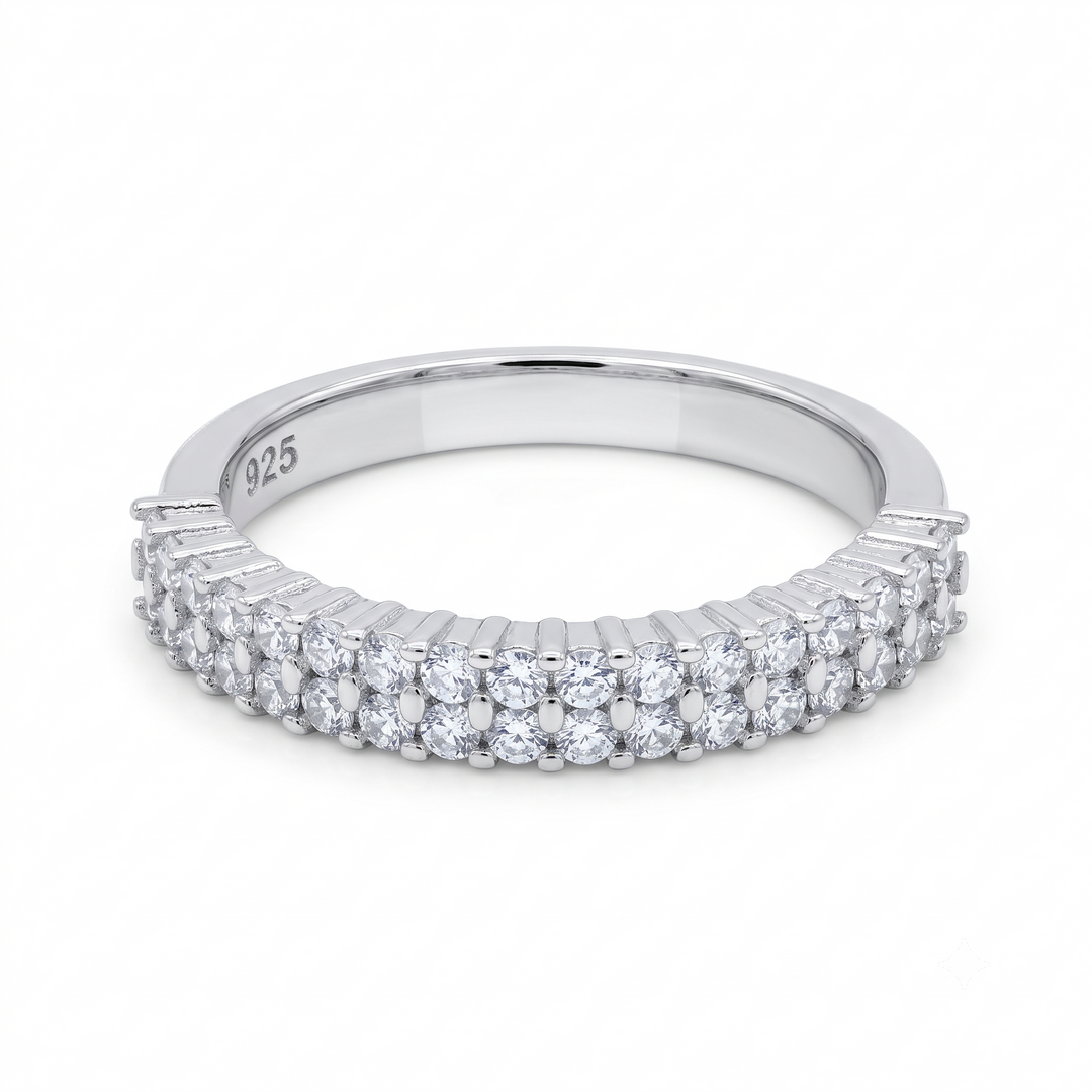 925 Sterling Silver Half Eternity Cubic Zirconia Ring For Women