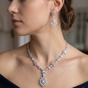 925 Sterling Silver Designer Necklace Set with Crystal Accents