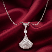 925 Sterling Silver Classic Fan Pendant Necklace with Adjustable Length For Women