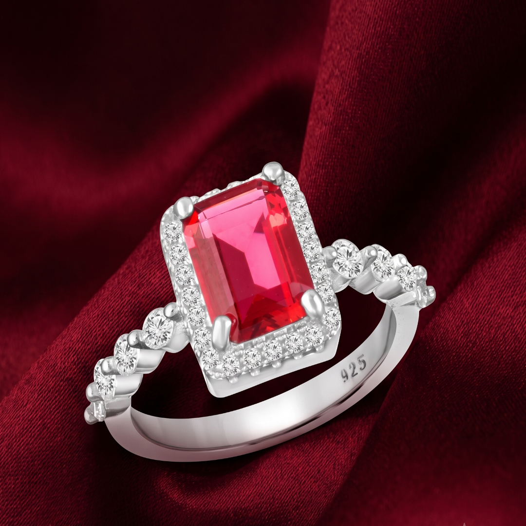 Ruby squre 925 Sterling Silver Ring