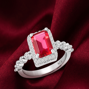 Ruby squre 925 Sterling Silver Ring