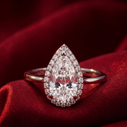 Sparkling 925 Sterling Silver Pear-Shaped Double Halo Ring
