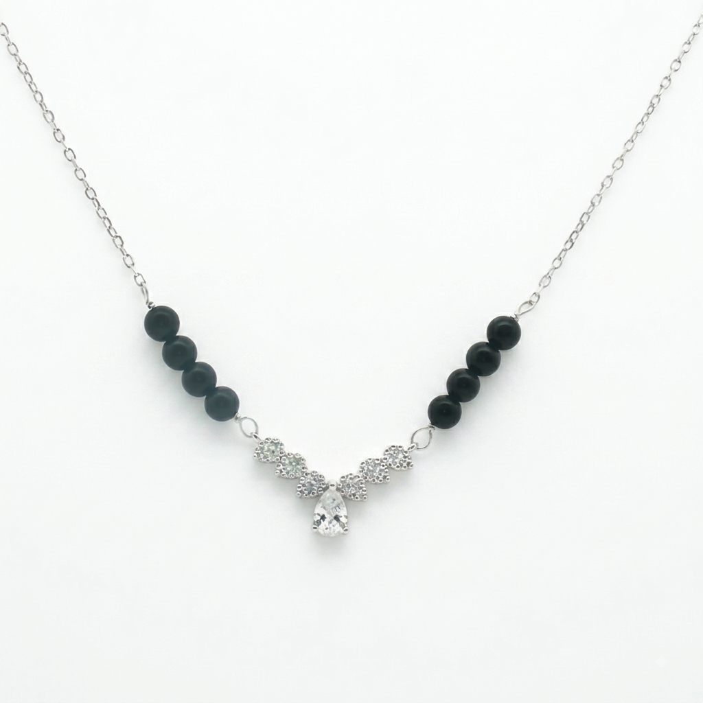 Stylish Crystal Mangalsutra in 925 Sterling Silver Rhodium Plated 9 inches