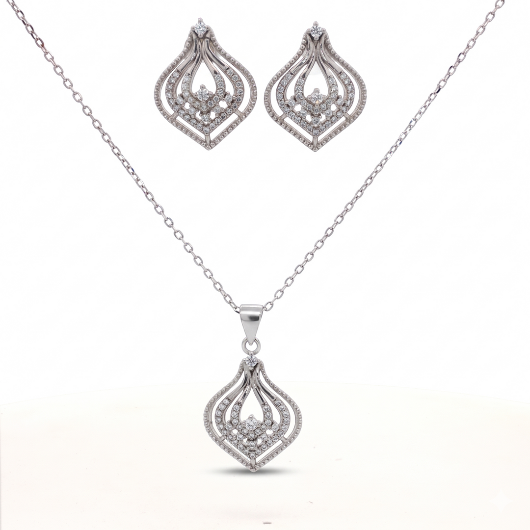 Premium 925 Silver Necklace & Earrings Set for Women