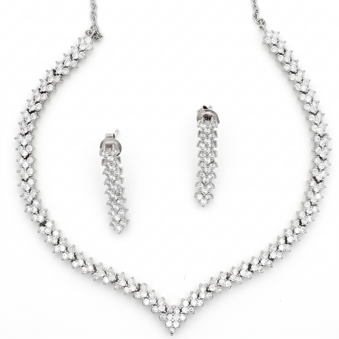 Premium 925 Silver Necklace & Earrings Set for Women