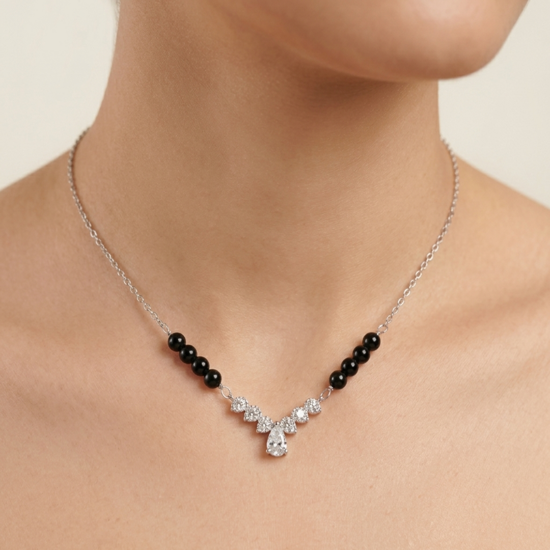 Stylish Crystal Mangalsutra in 925 Sterling Silver Rhodium Plated 9 inches