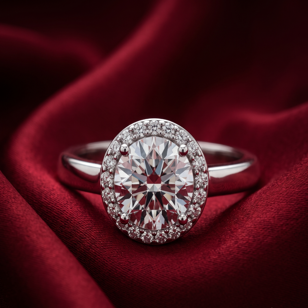 Elegant 925 Sterling Silver Halo Ring with Brilliant Round Cut Stone
