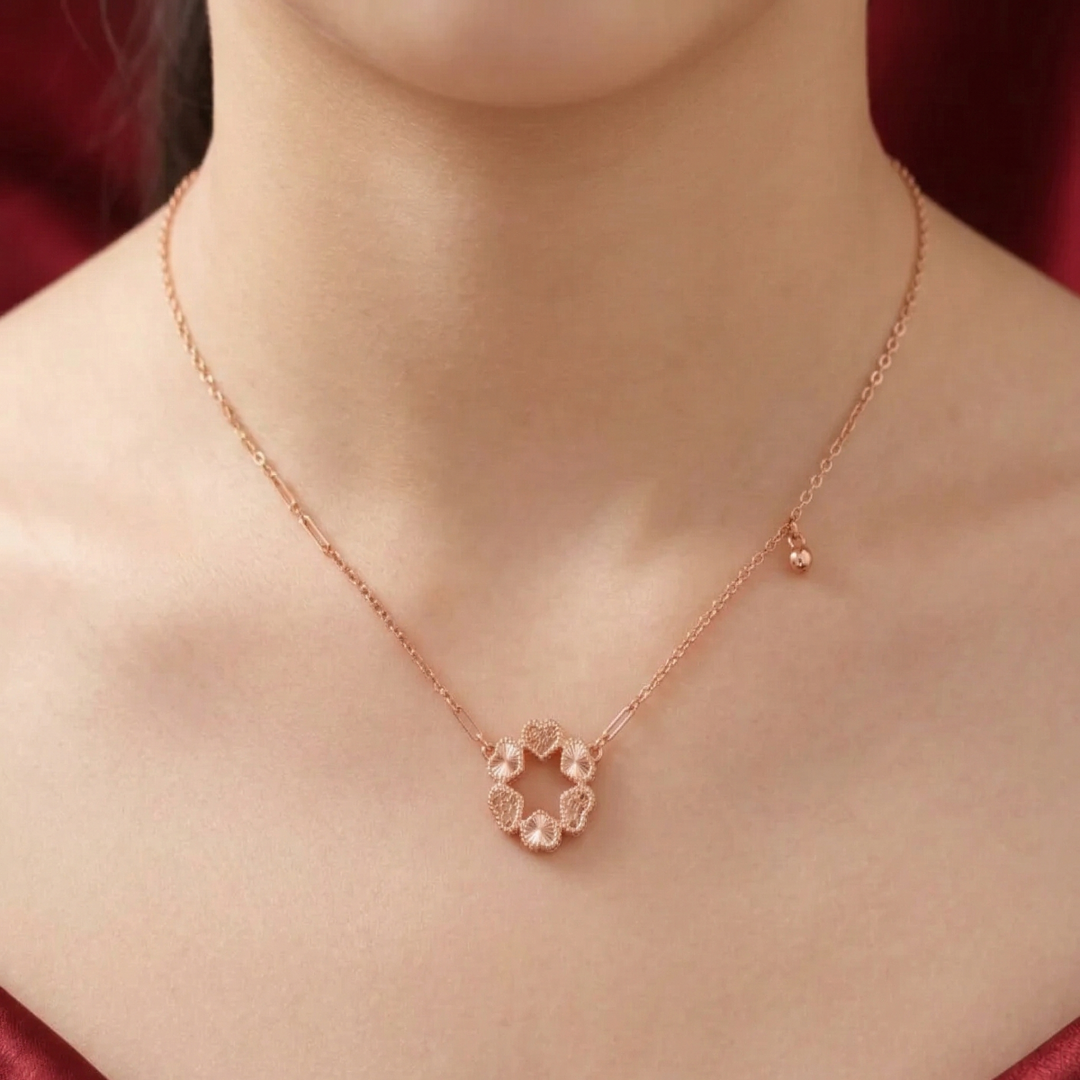 925 Sterling Silver Heart Flower Shape Pendant Necklace with Adjustable Length