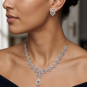 Floral Elegant 925 Sterling Silver Necklace & Earring Set