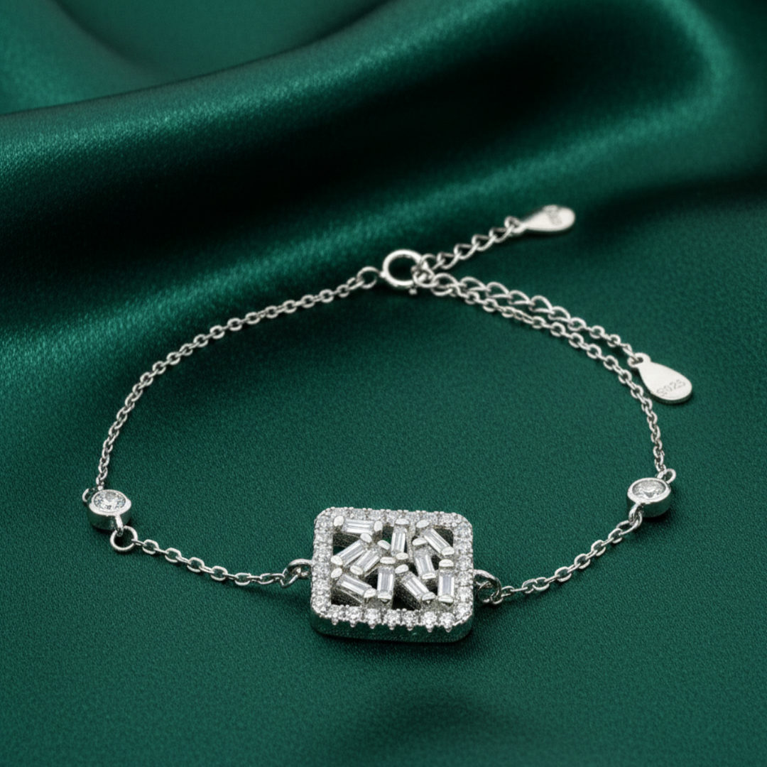 Squre 925 Sterling Silver Bracelet with Adjustable Length