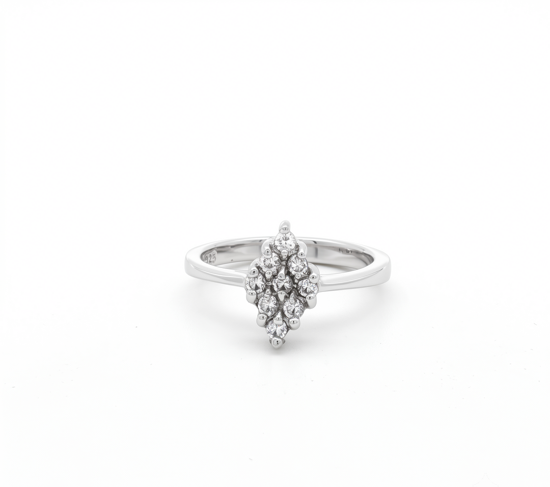 925 Sterling Silver Marquise Shape Sparkling Halo Ring For Women