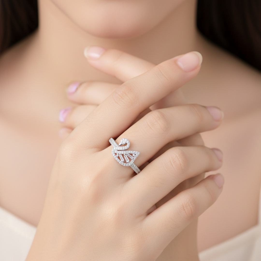 Swan 925 Sterling Silver Rhodium Plated Ring