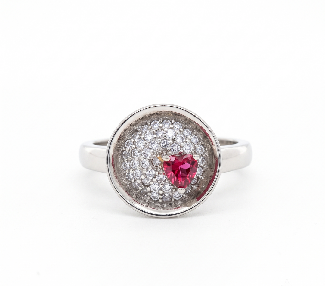 925 Sterling Silver Ruby Color Pear Shape Halo Ring For Women